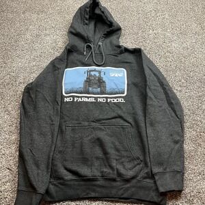 TURNROWS Tractor NO FARMS NO FOOD Graphic Hoodie Charcoal Gray Large